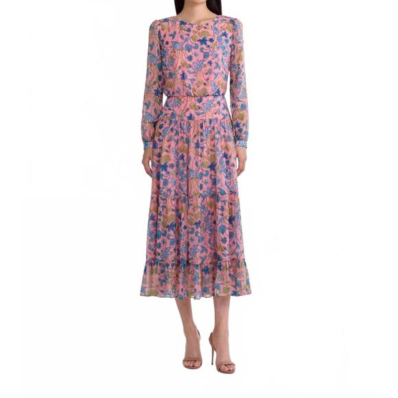 NEW SALONI isabel round neck midi dress in taman blush